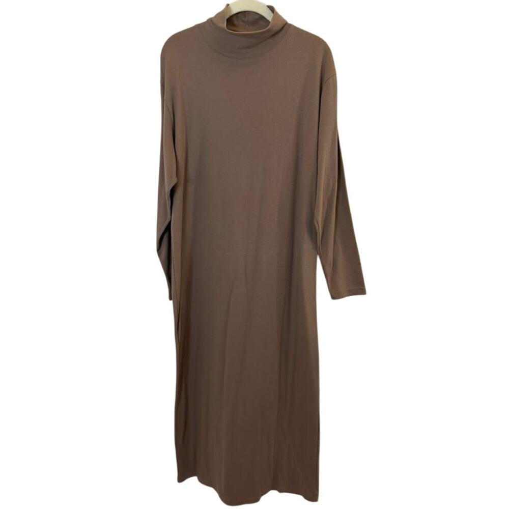 J. CREW 100% Cotton Mock Neck Long Sleeve Knit Maxi Dress Taupe Brown sz L